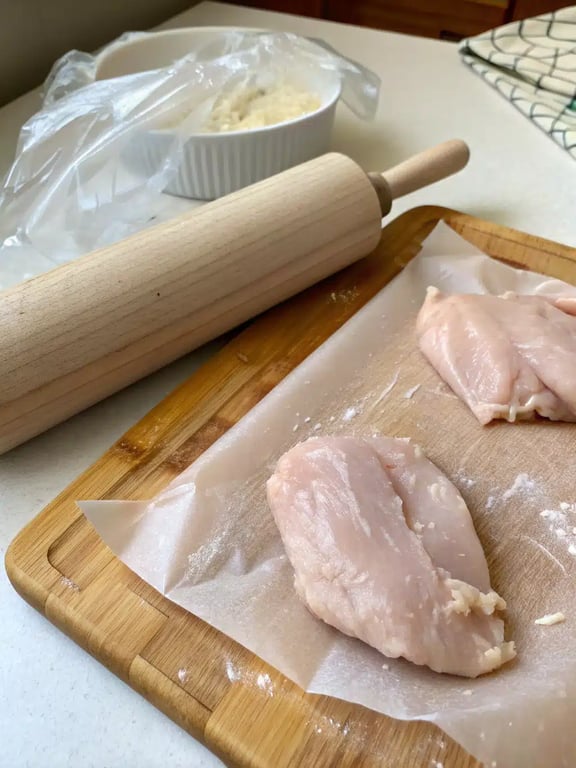 Step 2 for lemon chicken romano — process in progress