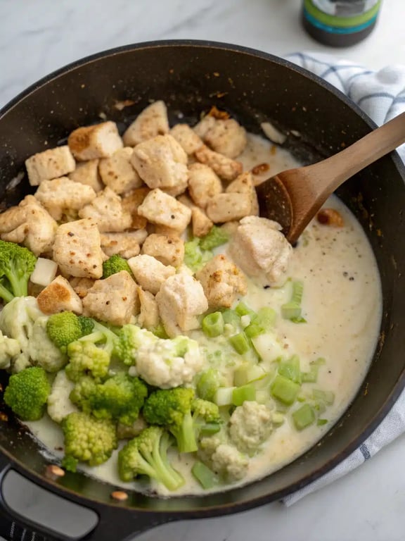 Step 4 for low carb chicken casserole — texture check