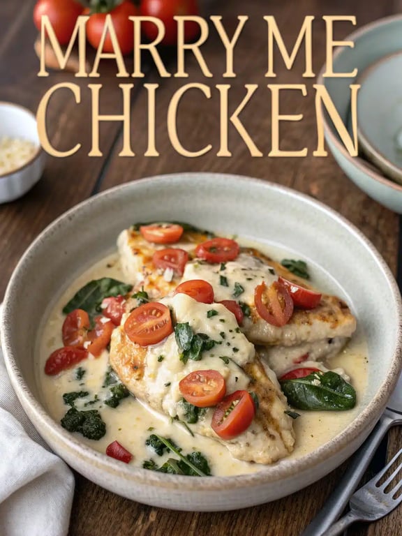 Marry Me Chicken plated with pasta and garnished with fresh basil