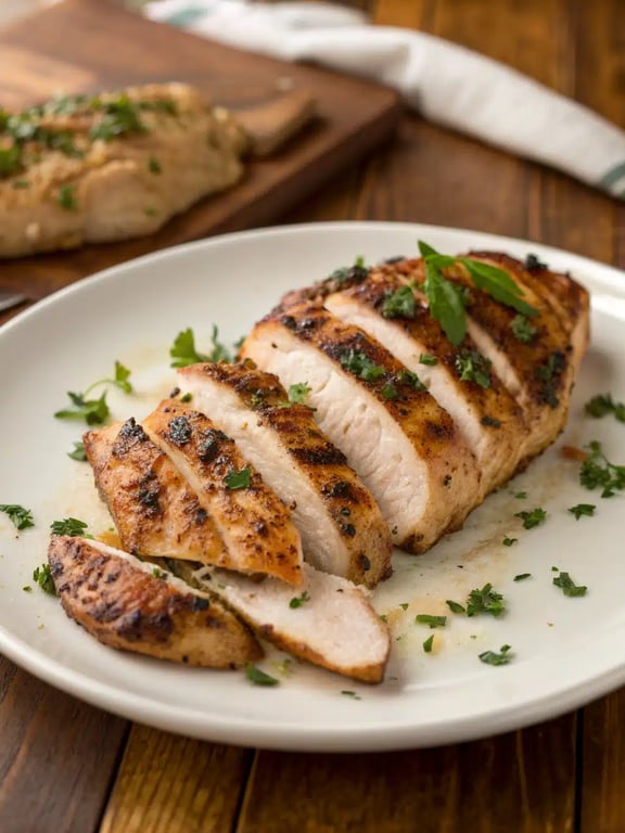A complete plate of Mediterranean grilled chicken served with a Greek salad, rice, and lemon wedges