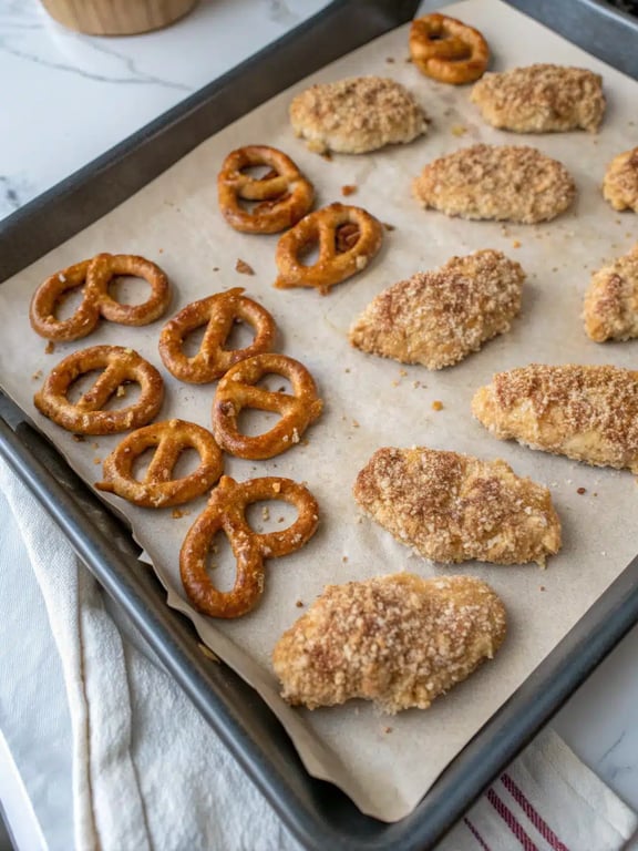 Final step for pretzel chicken recipe — plated and ready
