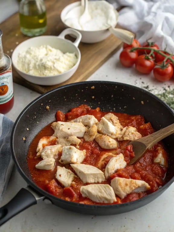 Step 4 for spicy chicken spaghetti — texture check