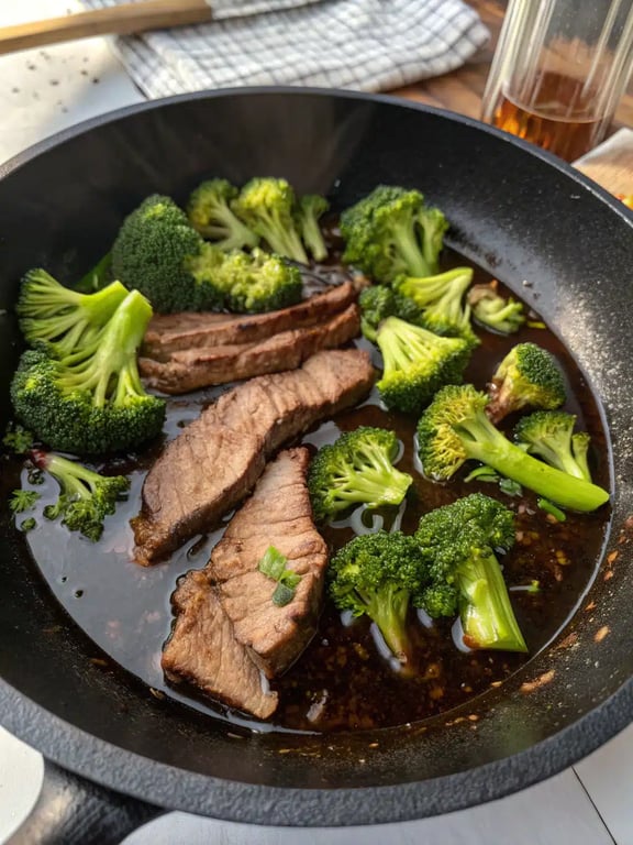 Final step for beef and broccoli — plated and ready