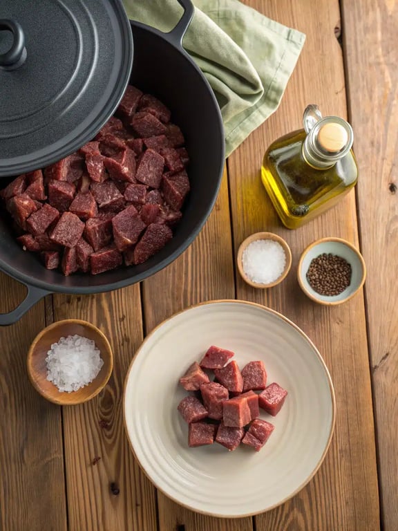 Passo 2 para a receita de boeuf bourguignon — cozinhar o bacon de peru na panela