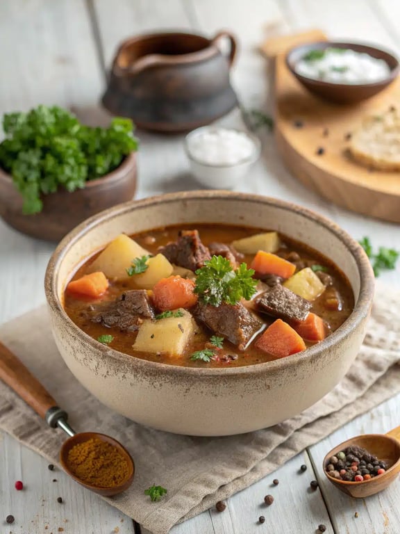Beef potato soup with bold flavor and great for batch cooking