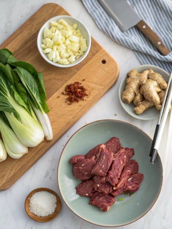 Step 4 for bok choy beef stir fry — texture check