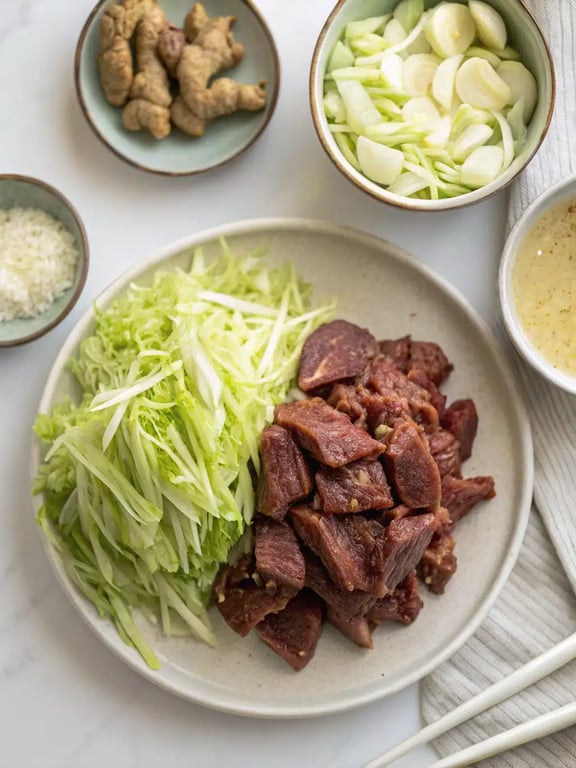 Step 4 for Chinese beef cabbage stir fry — texture check