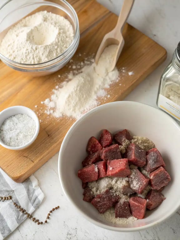 Browning cubes of beef in a Dutch oven for French beef stew