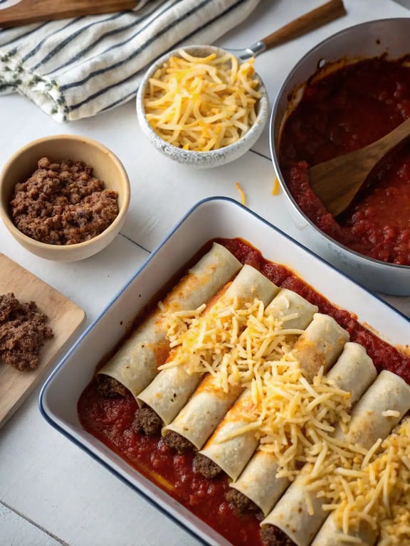 Final step for ground beef enchiladas — plated and ready