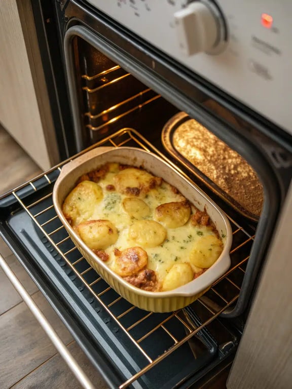 Final step for hobo casserole recipe — golden brown casserole plated and ready to eat