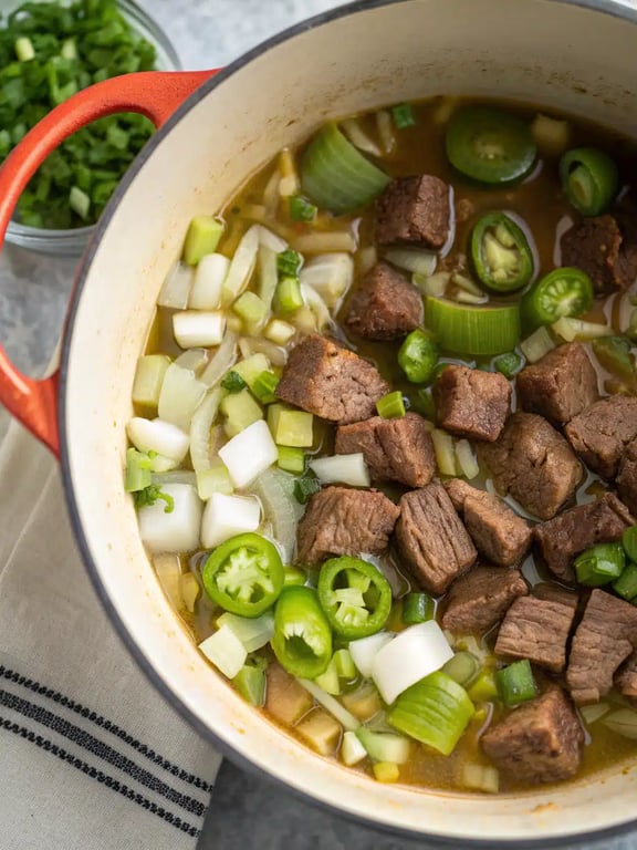 Step 4 for Mexican beef chili verde — texture check