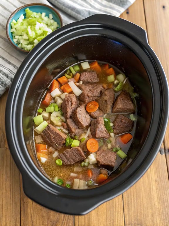 Final step for slow cooker beef stew — plated and ready