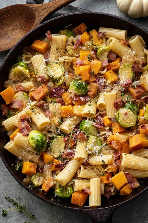 Butternut Squash Pasta with Brussels Sprouts (50 Minutes)