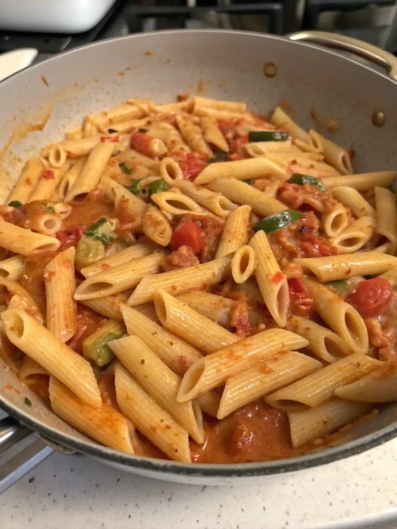 Step 4 for Cajun sausage pasta — texture check
