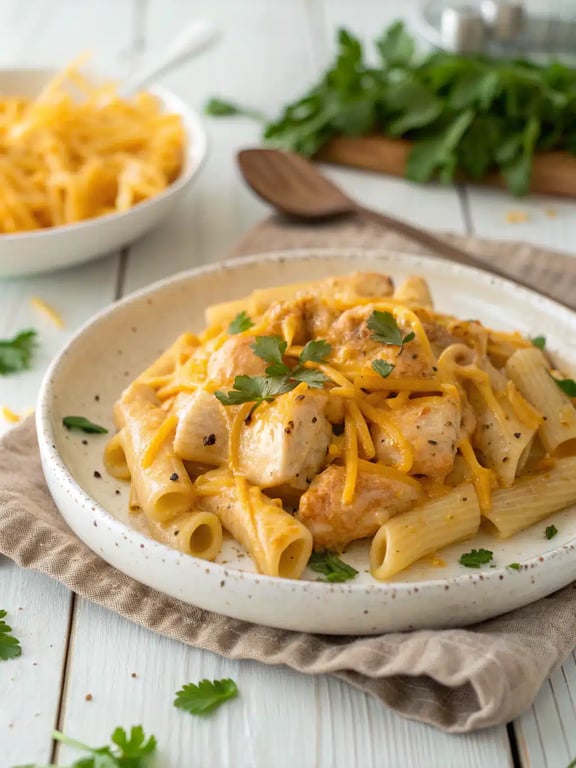 Cheesy Chicken Pasta with a Cozy Touch of Joy