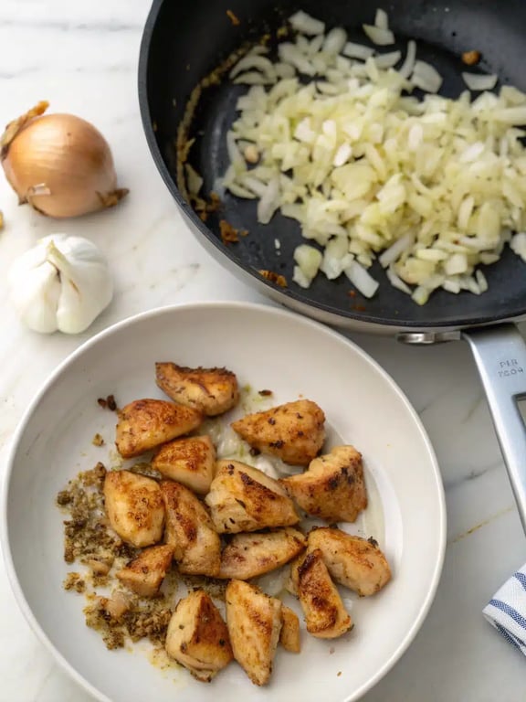 Step 4 for cheesy chicken pasta — texture check