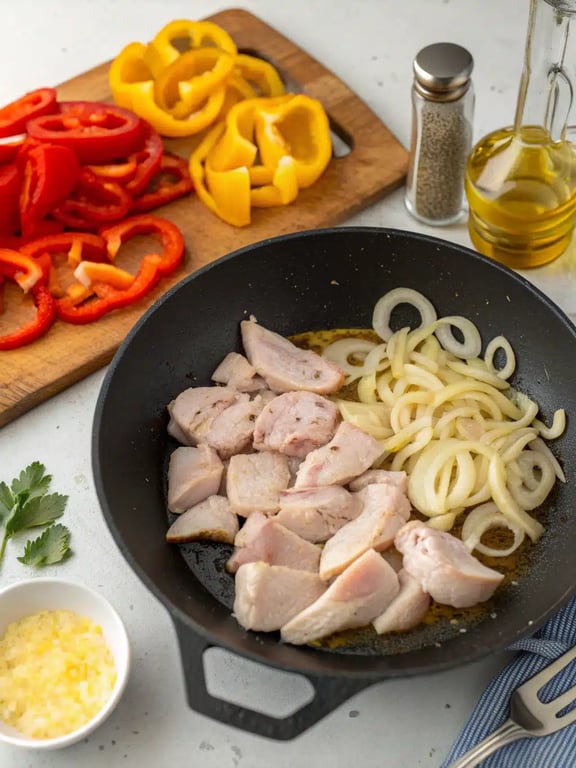Step 2 for chicken fajita casserole — process in progress