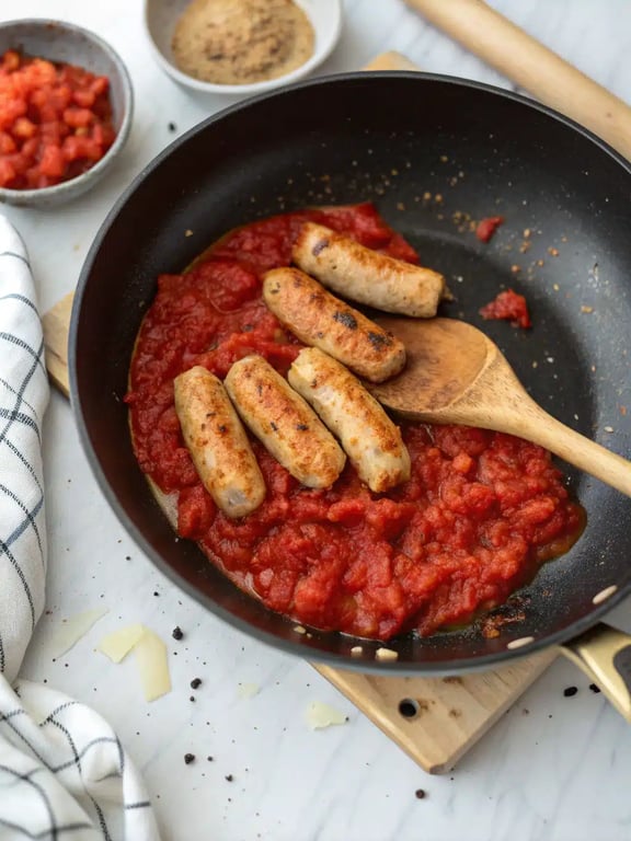 Step 4 for chicken sausage pasta — texture check