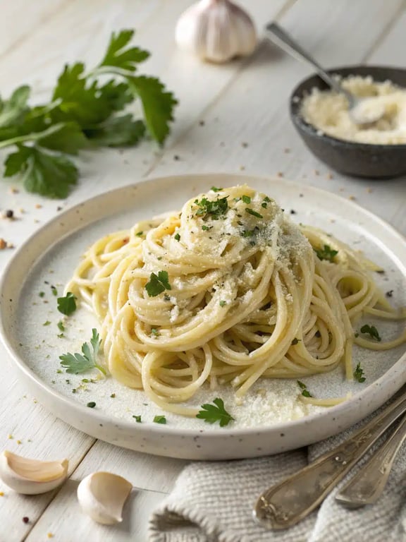 거부할 수 없는 신선함이 돋보이는 크리미 갈릭 스파게티