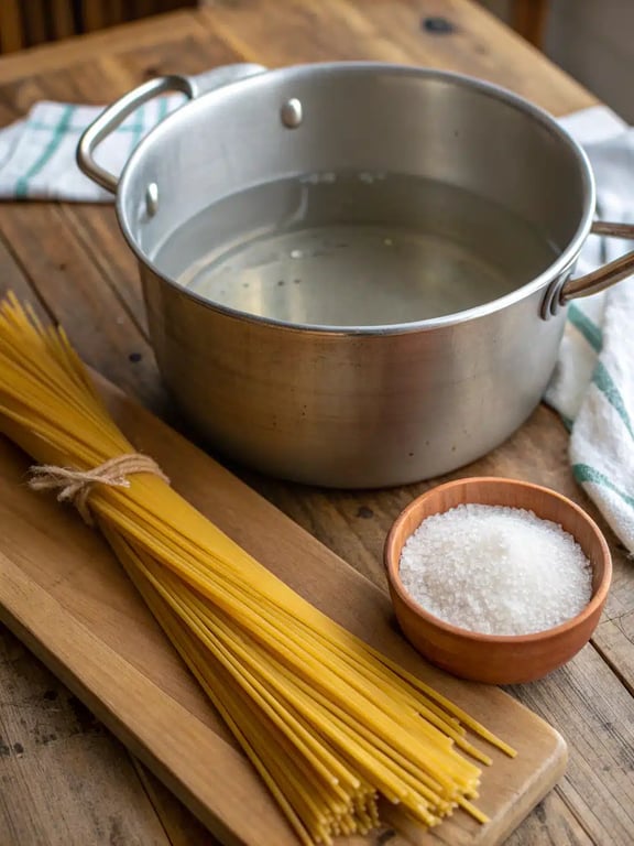 Step 2 for creamy garlic spaghetti — process in progress