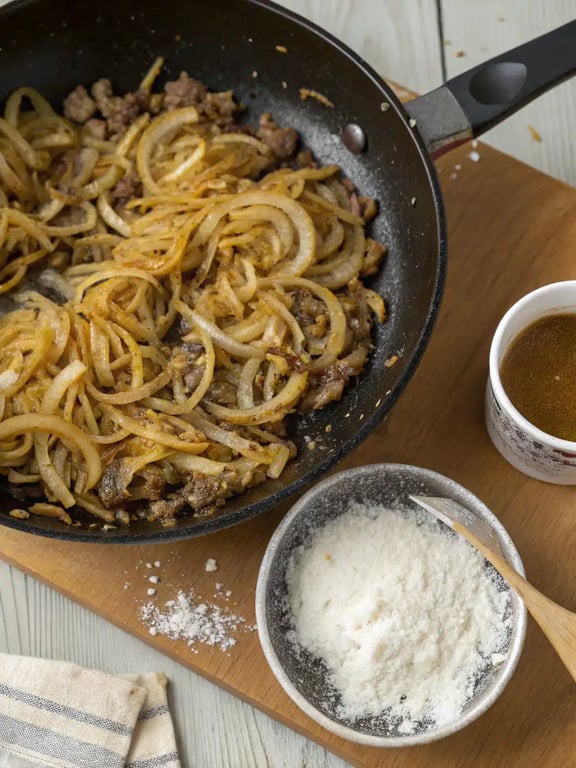 Step 4 for French onion pasta recipe — texture check