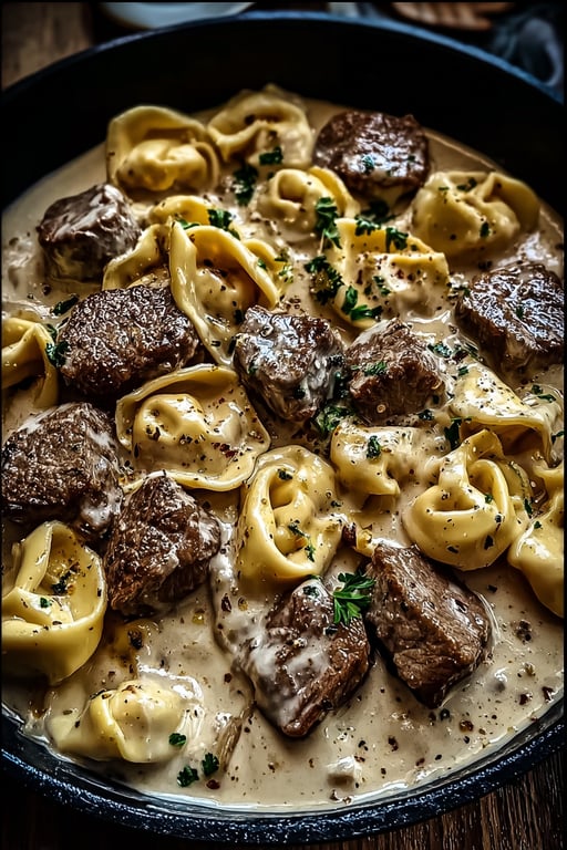 Cracked Garlic Steak Tortellini (Creamy, Serves 4)