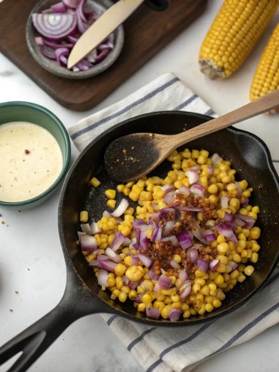 Step 4 for Mexican street corn pasta — texture check
