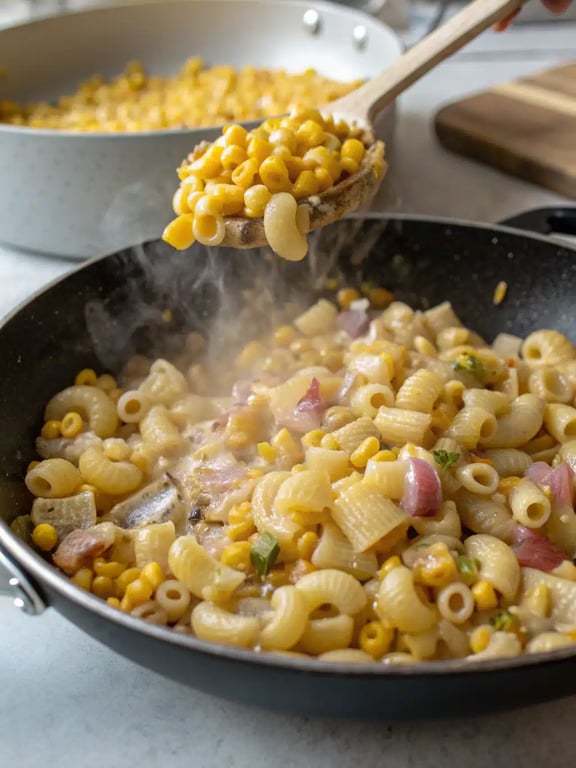 Final step for Mexican street corn pasta — plated and ready