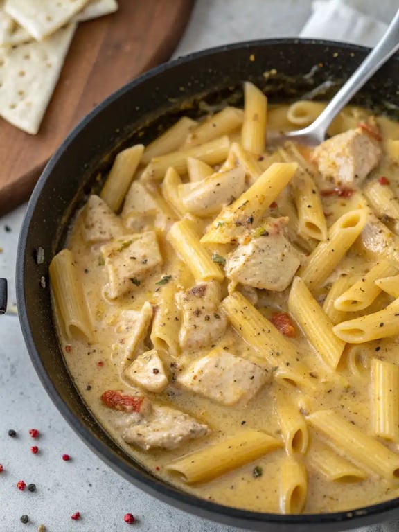 Final step for parmesan chicken pasta — plated and ready