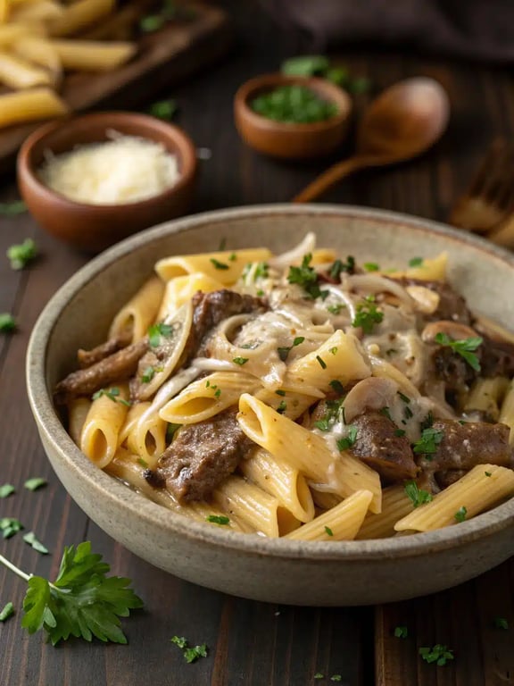 Philly Cheesesteak Pasta for the Ultimate Cozy Nostalgia