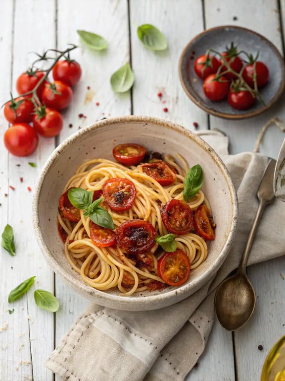 평일 저녁의 즐거움을 위한 간단한 구운 토마토 파스타