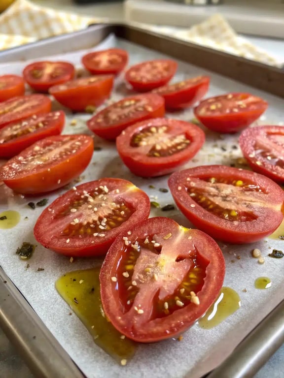 Step 2 for roasted tomato pasta — process in progress