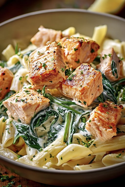 Creamy Salmon Spinach Pasta (Easy 35 Minute Dinner)