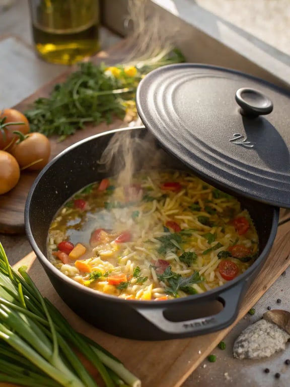 Final step for veggie orzo recipe — plated and ready