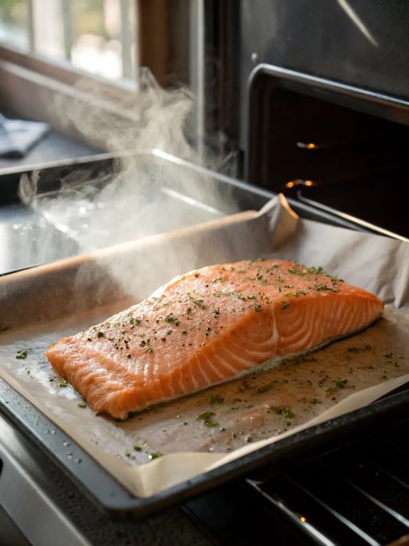 Final step for baked cajun salmon — plated and ready