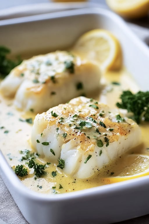 Baked Cod in Coconut Lemon Cream Sauce (Easy 35 Minutes)