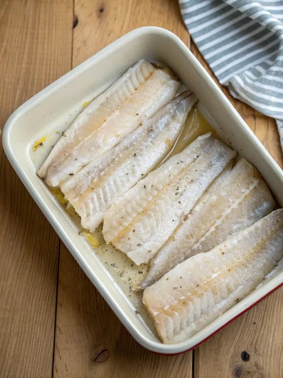 Step 2 for baked cod recipe, whisking the lemon butter sauce in a bowl