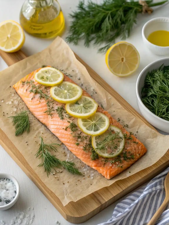 Final step for baked salmon recipe — plated and ready