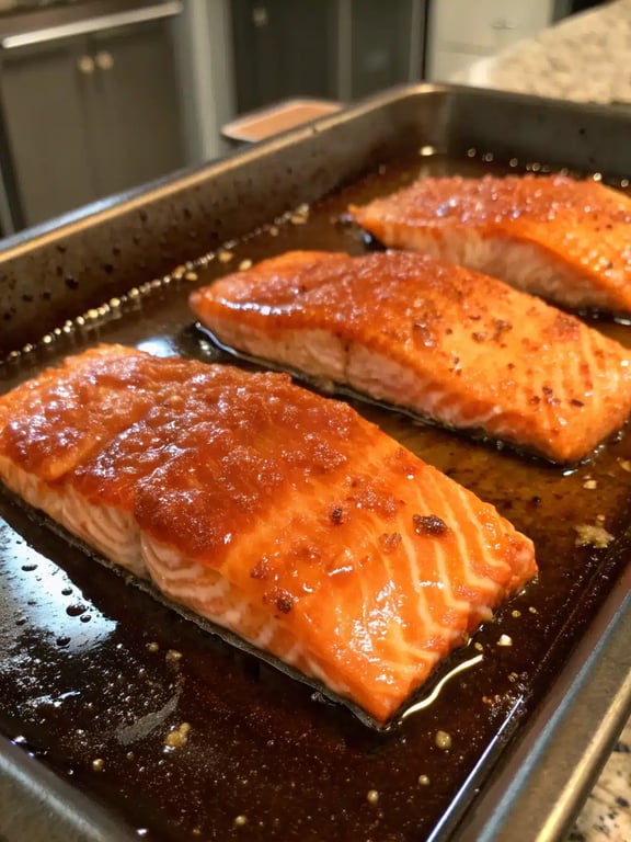 Final step for Cajun honey butter salmon — plated and ready