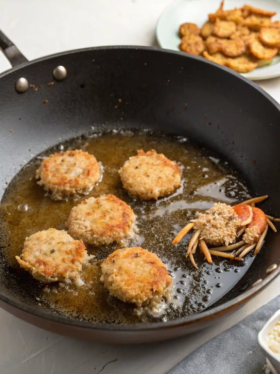 Final step for crab crunchies recipe — golden crab bites plated with lemon