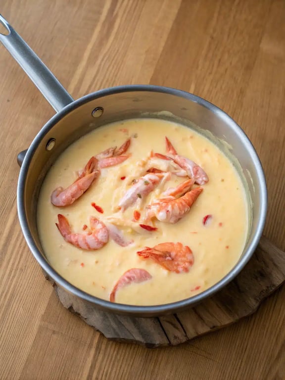 Step 4 for crawfish queso recipe — texture check