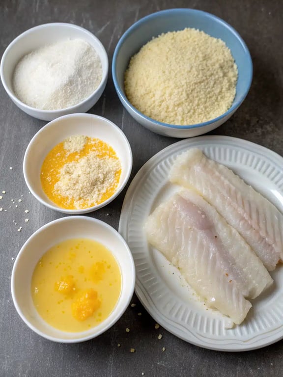 Step 2 for crispy lemon cod — process in progress