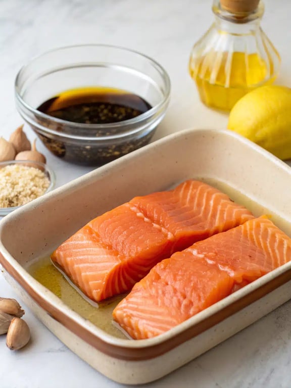 Step 2 for honey garlic salmon — process in progress