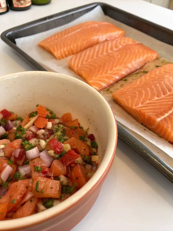 Step 2 for honey garlic salmon — process in progress