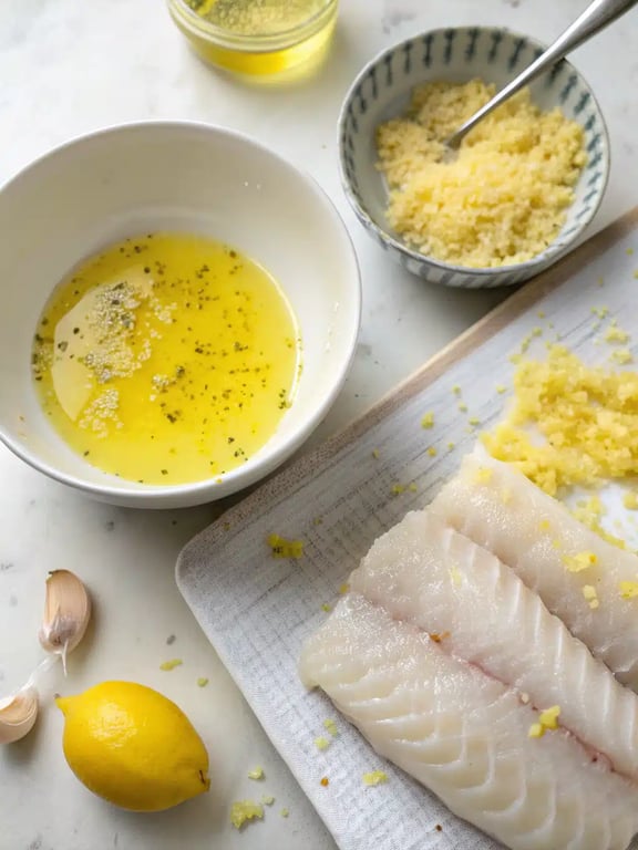 Step 4 for lemon garlic cod — checking flakiness of baked cod with a fork
