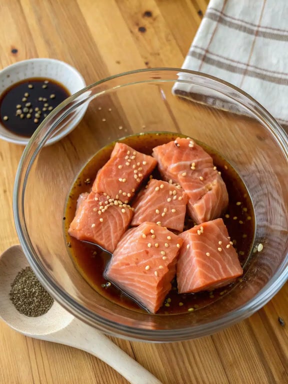 Mixing the creamy base for salmon sushi bake in a large bowl