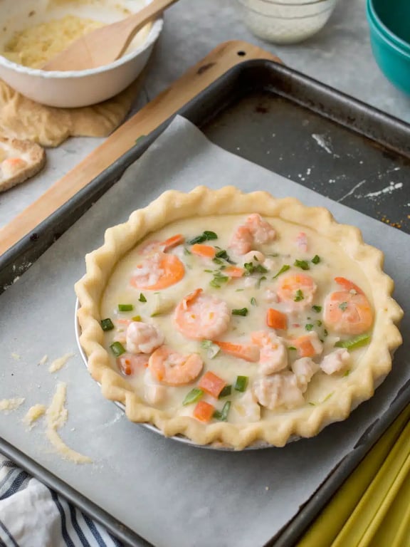 Final step for Seafood Pot Pie — plated and ready