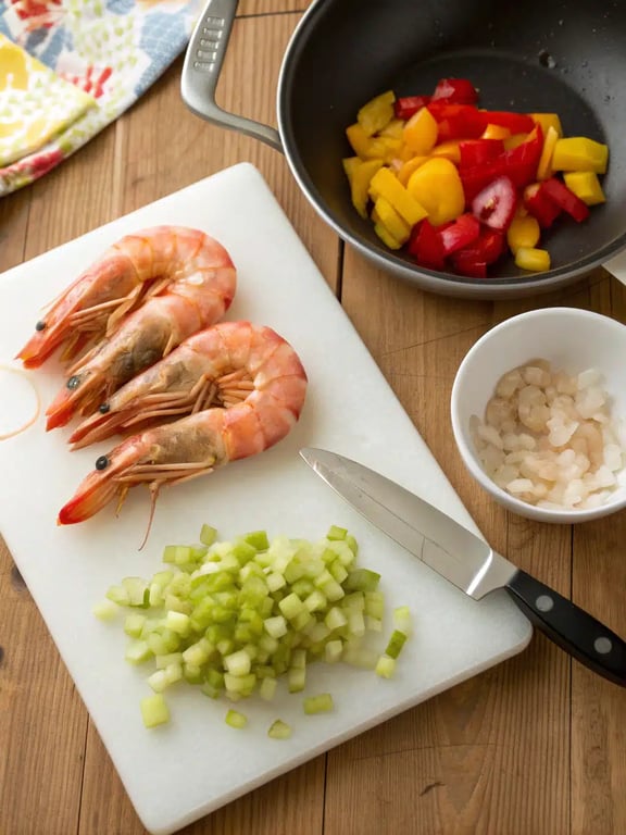 Step 2 for shrimp casserole recipe — process in progress