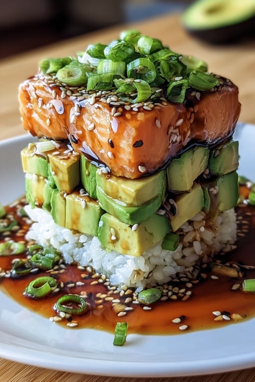 Teriyaki Salmon Avocado Rice Stack Recipe - Ready in No Time – Seafood Recipes