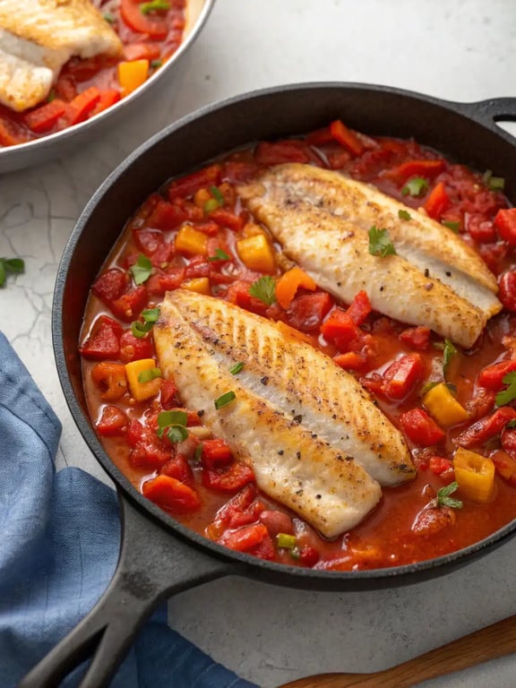 Final step for tilapia pepper sauce recipe — plated and ready
